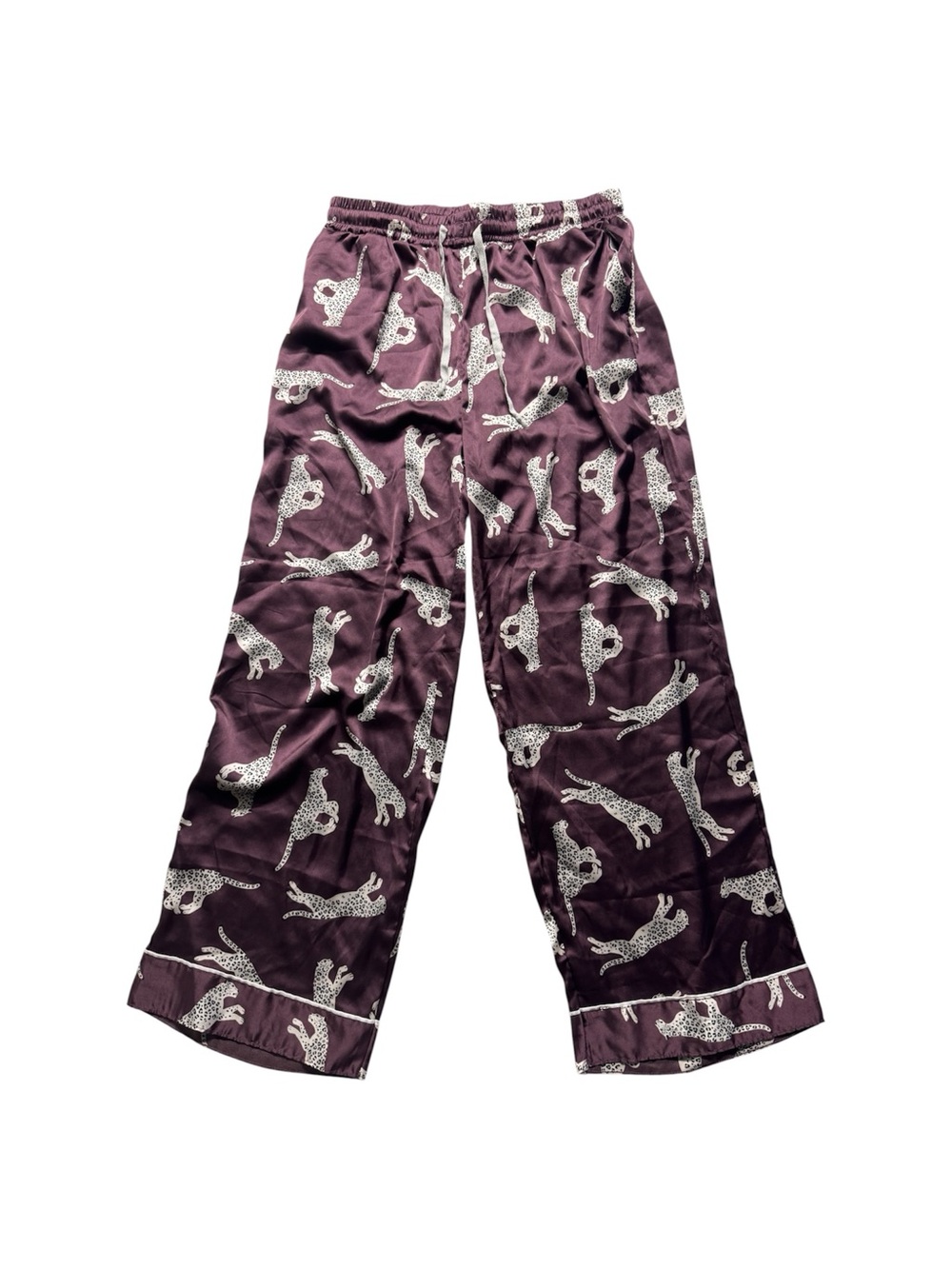 Hello Mello Women’s Satin Pajama Pants Size L/XPurple Leopard Print Lounge Pants